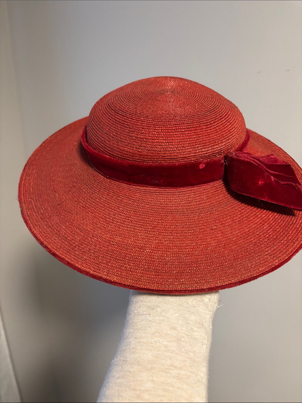 Vintage red hat with velvet trim